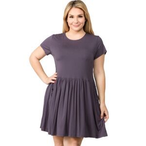 Yelete gray knit pleated babydoll dress